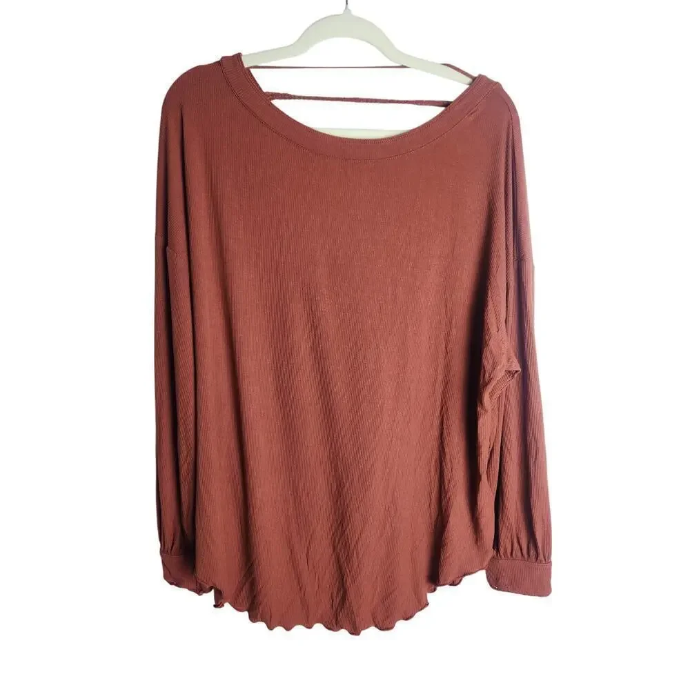 Free People Shimmy Shake Top sz S Brick Low Open Back Top boho Slouchy oversized - Picture 3 of 9